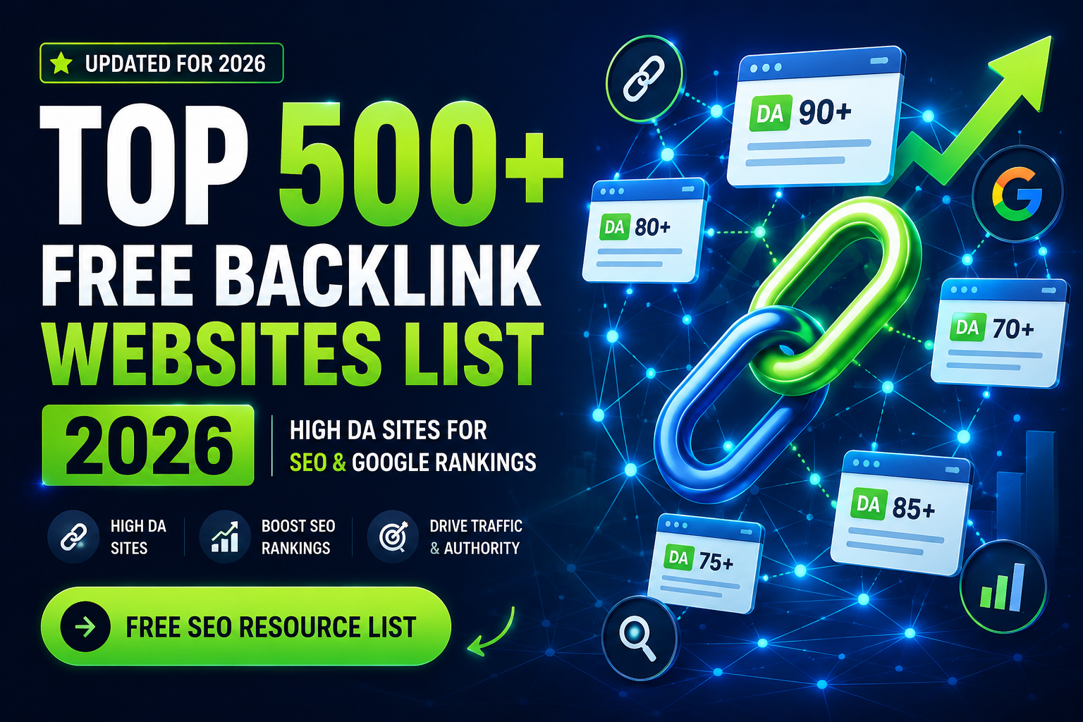 Top 500+ free backlink websites list 2026 high DA sites for SEO and Google rankings improvement